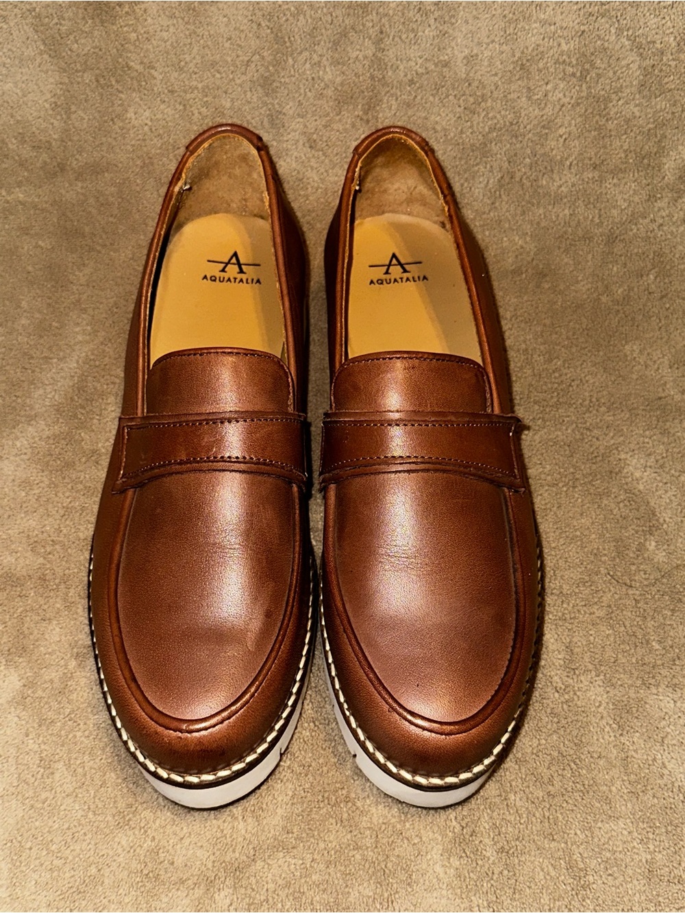 Aquatalia Women's Brown Leather Penny Loafers